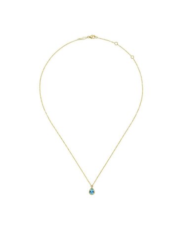 14K Yellow Gold Pear Shape Blue Topaz Pendant Necklace with Bezel Set Diamond