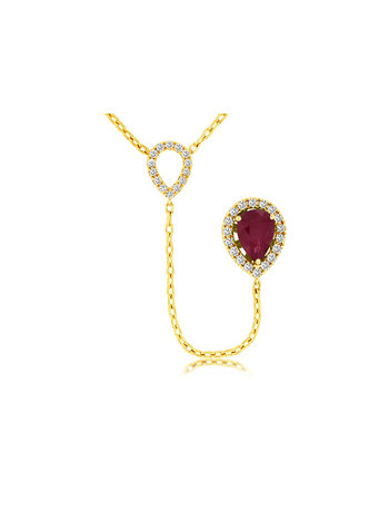 14K Yellow Gold Pear Shaped Diamond and Ruby "Y" Necklace