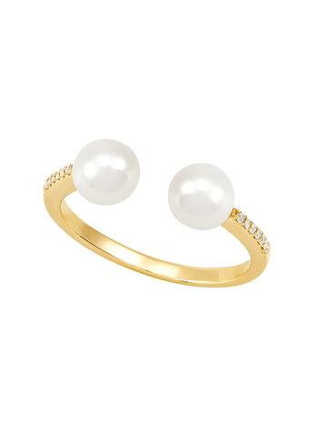 14K Yellow Gold Pearl and Diamond Ring