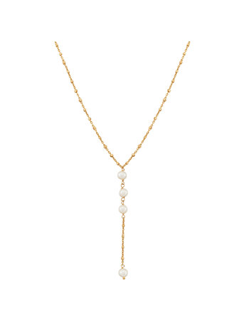 14K Yellow Gold Pearl Lariat Necklace