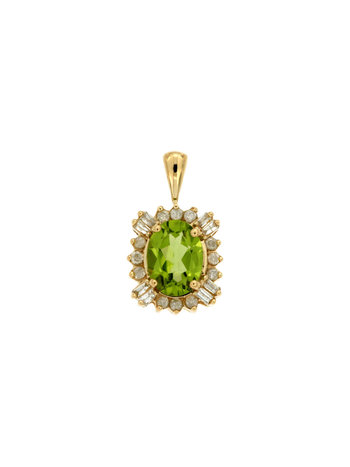 14K Yellow Gold Peridot and Diamond Necklace