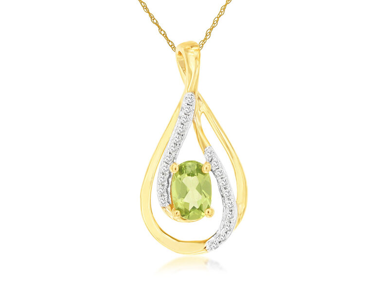 14K Yellow Gold Peridot and Diamond Necklace