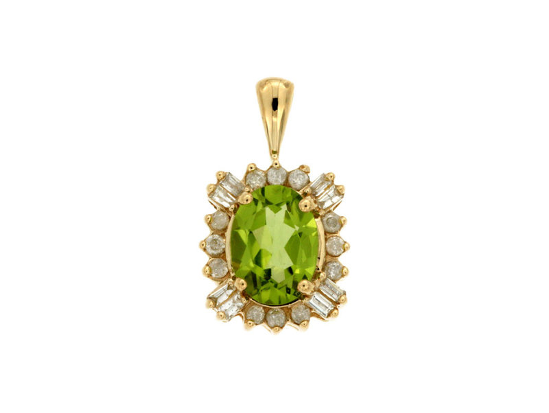 14K Yellow Gold Peridot and Diamond Necklace