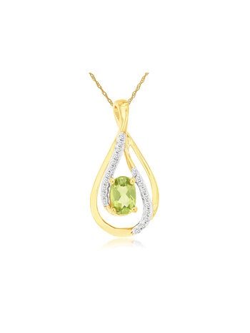 14K Yellow Gold Peridot and Diamond Necklace