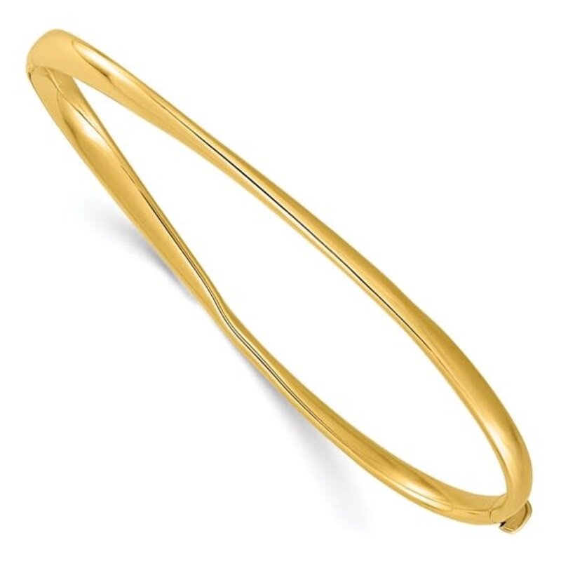 14k Yellow Gold Polished Twisted Hinged Bangle Bracelet