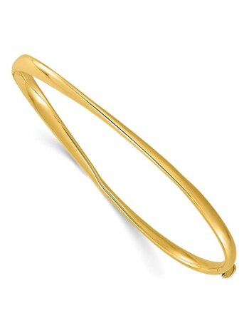 14k Yellow Gold Polished Twisted Hinged Bangle Bracelet