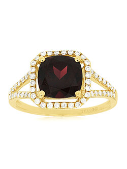 14K Yellow Gold Rhodolite Garnet and Diamond Ring