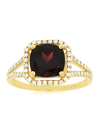 14K Yellow Gold Rhodolite Garnet and Diamond Ring