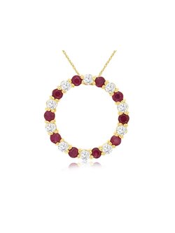 14K Yellow Gold Ruby and Diamond Circle Necklace