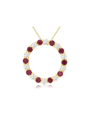 14K Yellow Gold Ruby and Diamond Circle Necklace