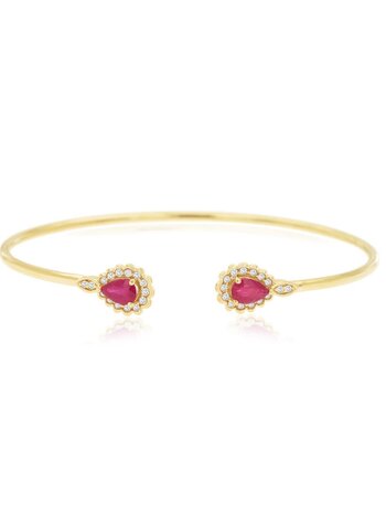 14K Yellow Gold Ruby and Diamond Cuff Bracelet