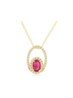 14K Yellow Gold Ruby and Diamond Necklace