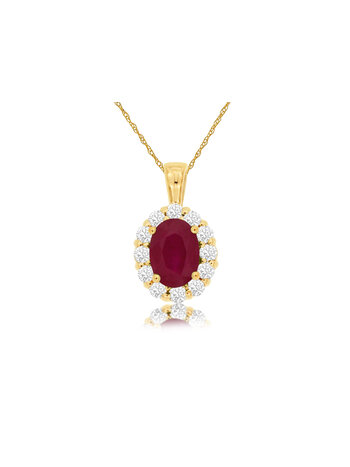 14K Yellow Gold Ruby and Diamond Necklace