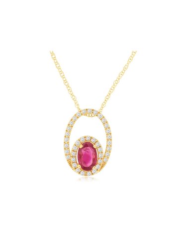 14K Yellow Gold Ruby and Diamond Necklace