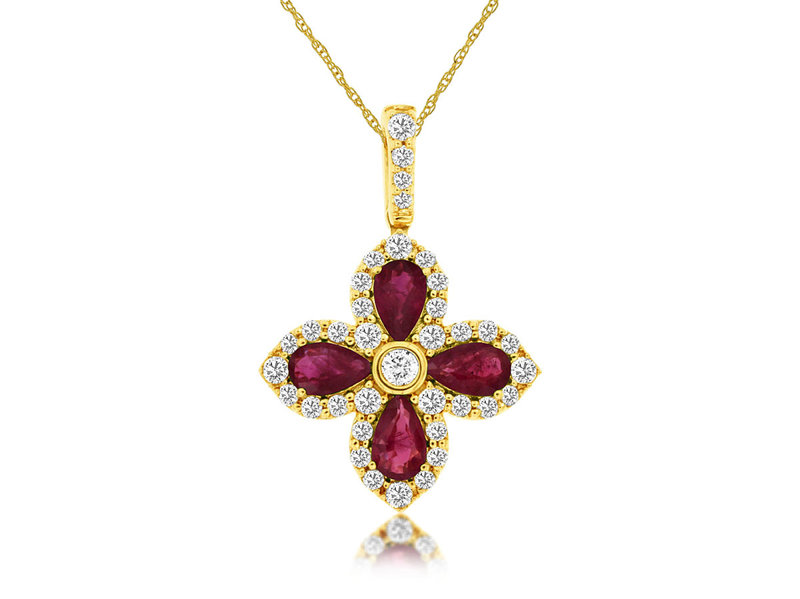 14K Yellow Gold Ruby and Diamond Necklace