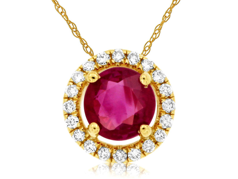 14K Yellow Gold Ruby and Diamond Necklace