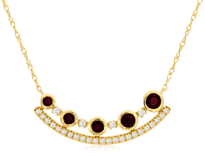 14K Yellow Gold Ruby and Diamond Station Necklace