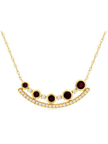 14K Yellow Gold Ruby and Diamond Station Necklace