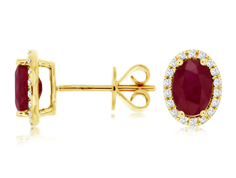 14K Yellow Gold Ruby and Diamond Stud Earrings