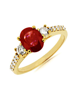 14K Yellow Gold Ruby and Diamond Three Stone Ring