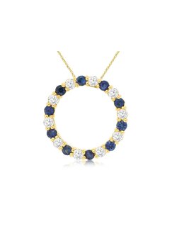 14K Yellow Gold Sapphire and Diamond Circle Necklace