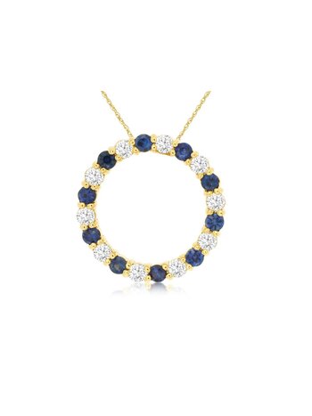 14K Yellow Gold Sapphire and Diamond Circle Necklace