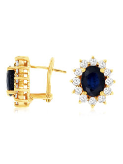 14K Yellow Gold Sapphire and Diamond Earrings