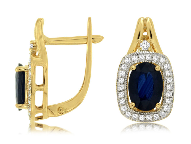 14K Yellow Gold Sapphire and Diamond Earrings