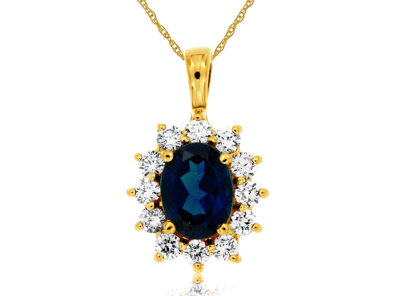 14K Yellow Gold Sapphire and Diamond Necklace