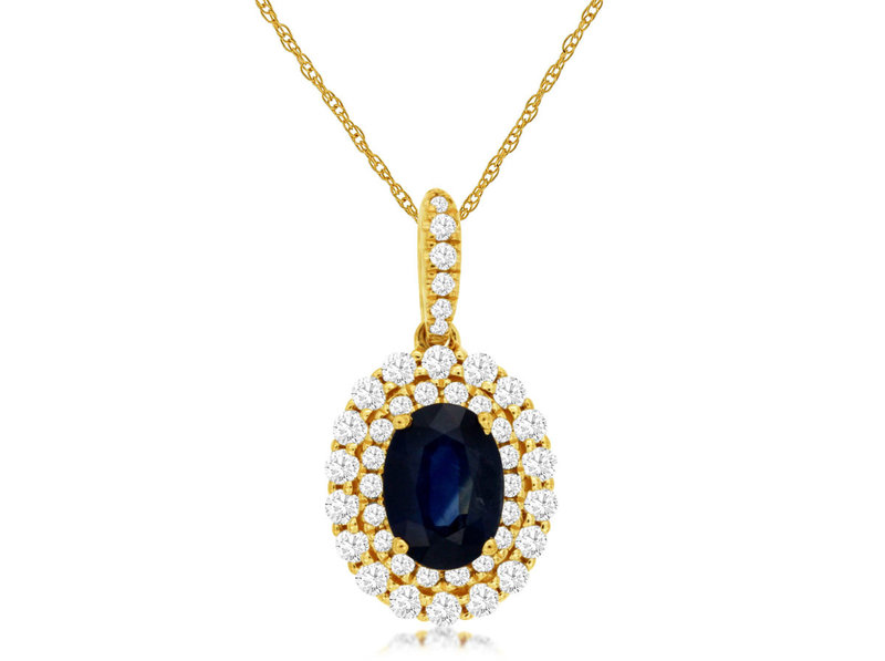 14K Yellow Gold Sapphire and Diamond Necklace