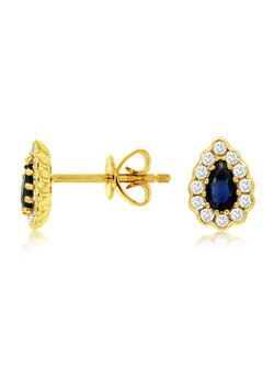 14K Yellow Gold Sapphire and Diamond Stud Earrings