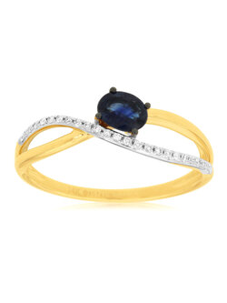 14K Yellow Gold Sapphire and Diamond Twist Ring