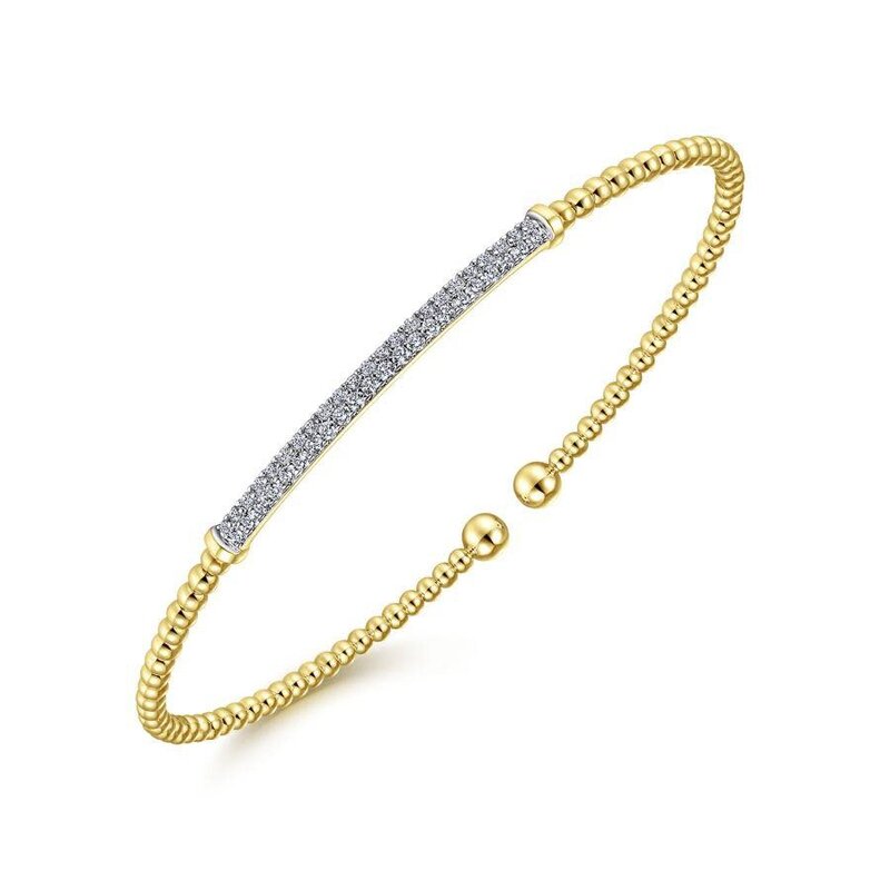 14K Yellow Gold Split Cuff Bracelet with Diamond Pave Bar