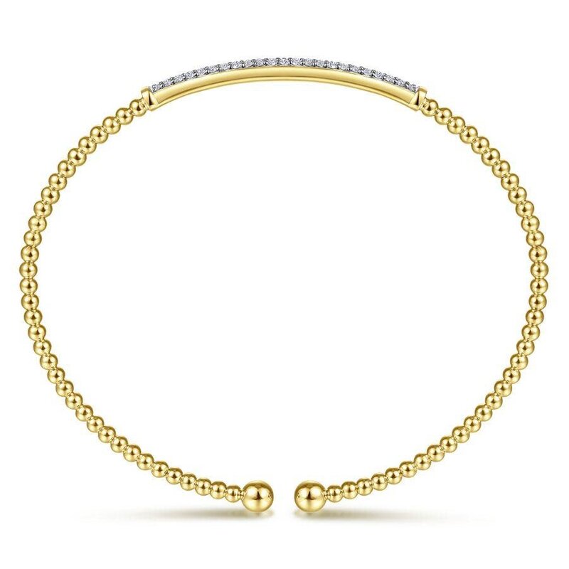 14K Yellow Gold Split Cuff Bracelet with Diamond Pave Bar