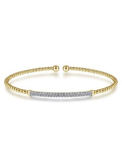 14K Yellow Gold Split Cuff Bracelet with Diamond Pave Bar