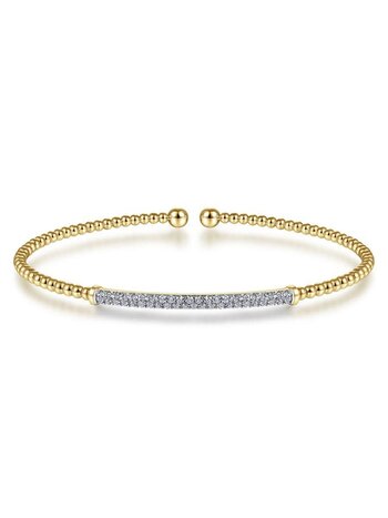 14K Yellow Gold Split Cuff Bracelet with Diamond Pave Bar