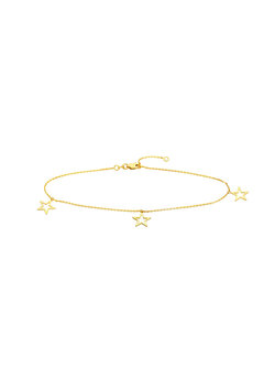 14K Yellow Gold Star Trio Dangle Anklet