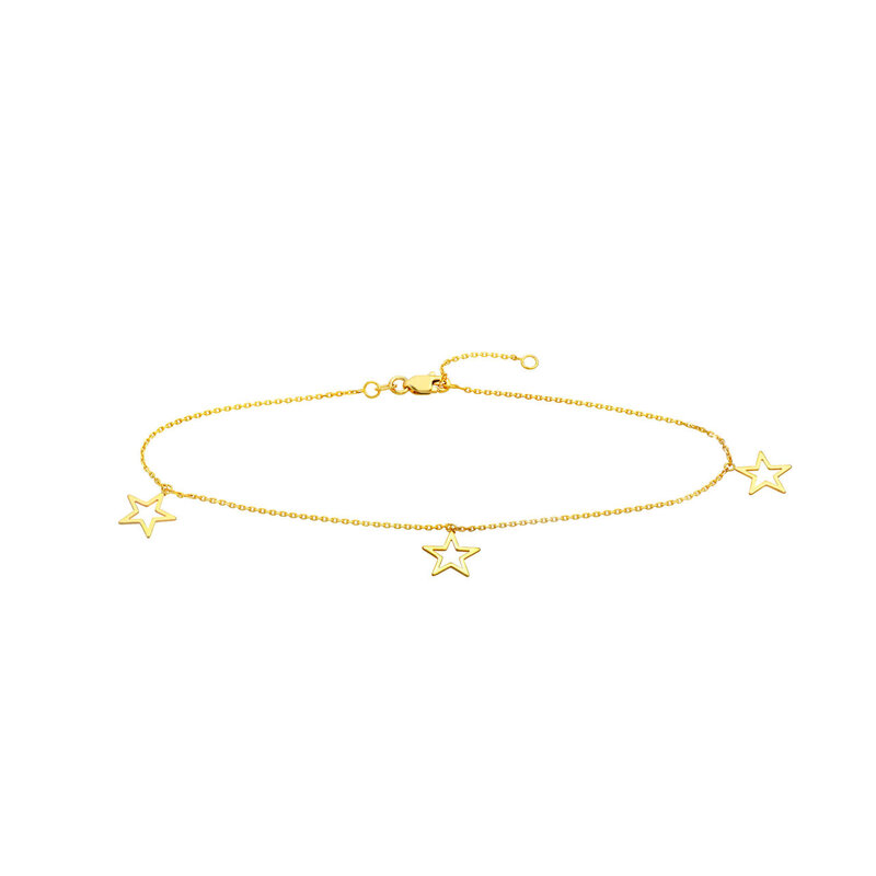 14K Yellow Gold Star Trio Dangle Anklet