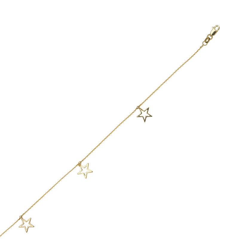 14K Yellow Gold Star Trio Dangle Anklet