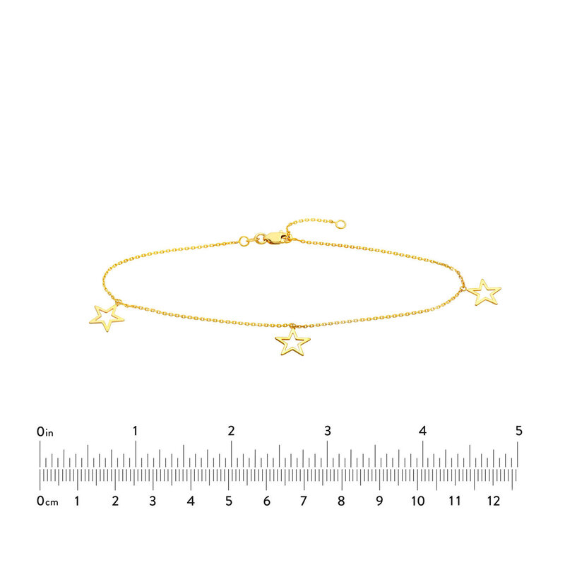 14K Yellow Gold Star Trio Dangle Anklet