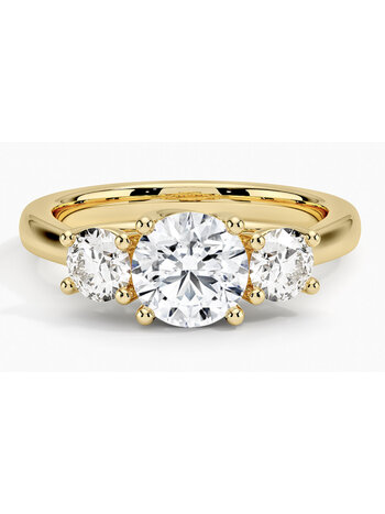 14K Yellow Gold Three Stone Round Diamond Engagement Ring