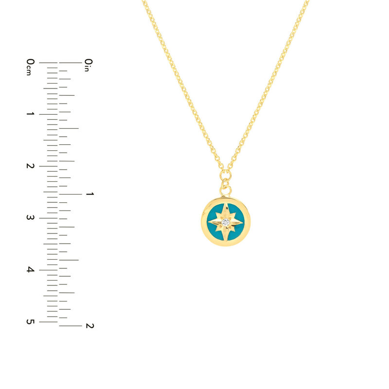 14K Yellow Gold Turquoise Enamel Star Medallion Necklace