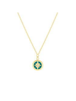 14K Yellow Gold Turquoise Enamel Star Medallion Necklace