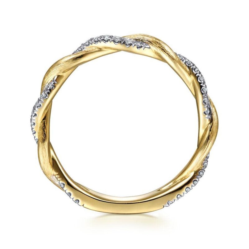 14K Yellow Gold Twisted Diamond Stackable Ring