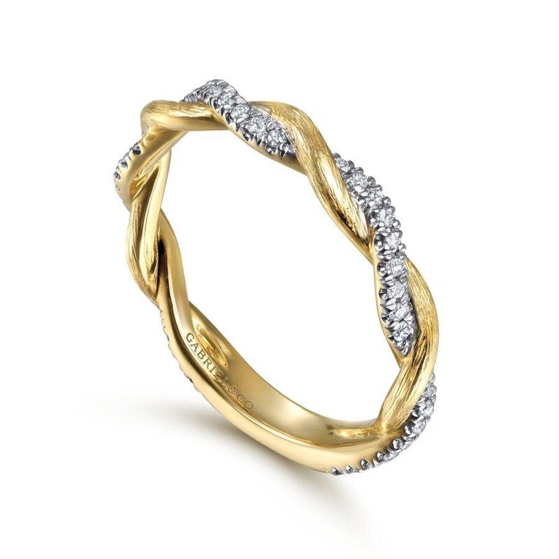 14K Yellow Gold Twisted Diamond Stackable Ring