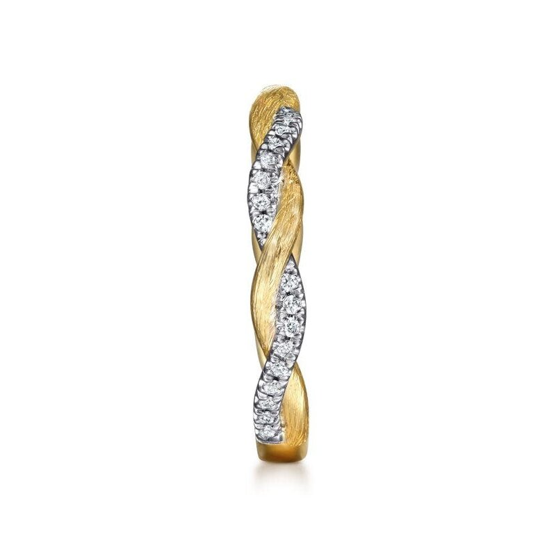 14K Yellow Gold Twisted Diamond Stackable Ring