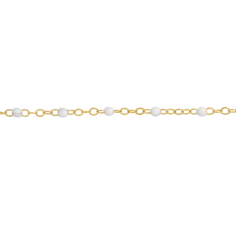 14K Yellow Gold White Enamel Beads & Piatto Chain Anklet