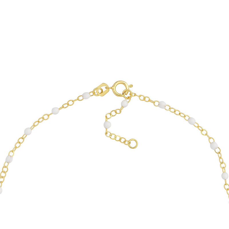 14K Yellow Gold White Enamel Beads & Piatto Chain Anklet