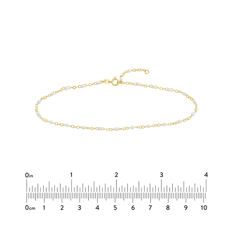 14K Yellow Gold White Enamel Beads & Piatto Chain Anklet