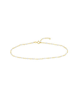 14K Yellow Gold White Enamel Beads & Piatto Chain Anklet